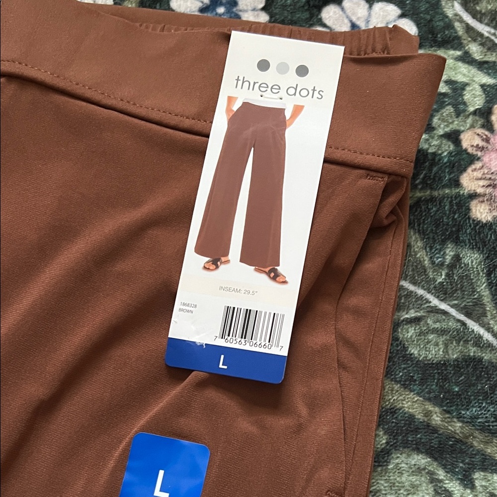 Three Dots Brown Wide-Leg Women's Pants